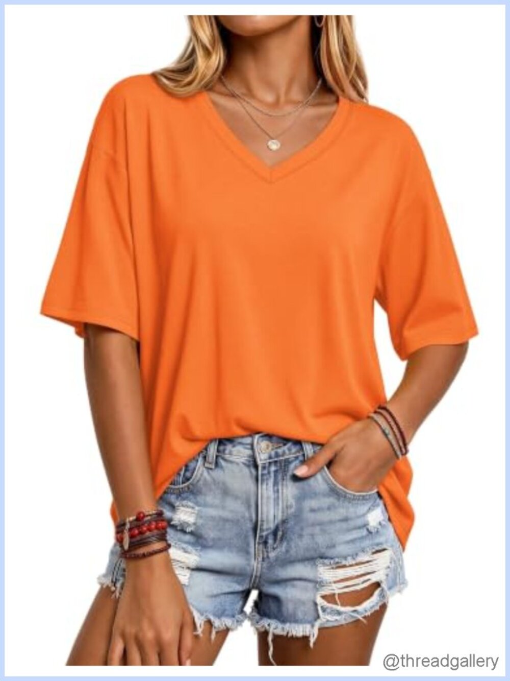 Oversized V-Neck Short Sleeve T-Shirt Loose Fit Summer Tee
